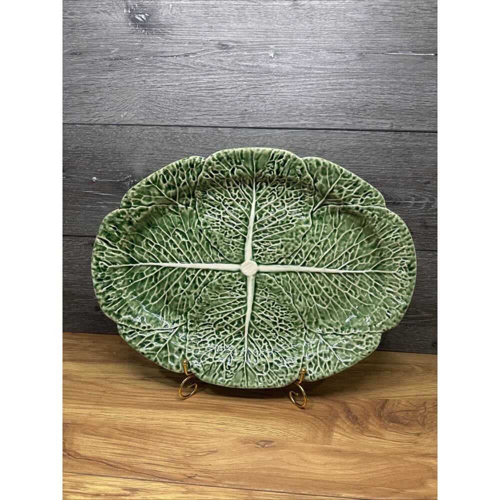 Bordallo Pinheiro 17x12.5" Cabbage Leaf Serving Platter Plate Majolica Portugal